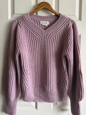 Anthropologie Lilac V-Neck Ribbed Sweater
